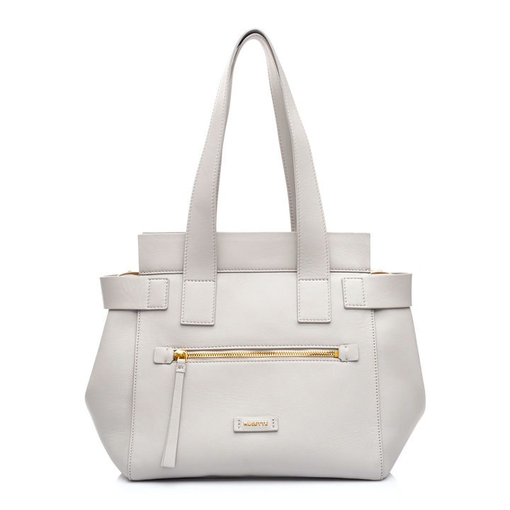 Geanta dama de umar, Musette, ASHLEY GM, Piele naturala, Gri, 33 x 18 x 30 cm