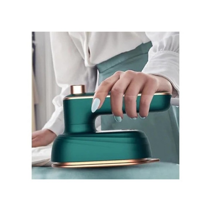 Fier de calcat mini pliabil cu abur, verde, dimensiuni compacte