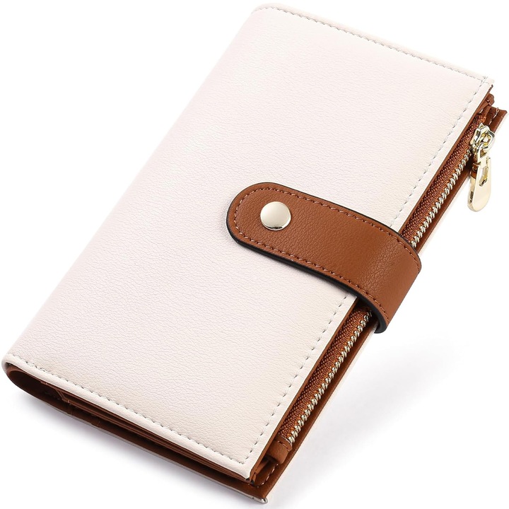 Portofel Dama AMRTI® Elegant, Compartimente Multiple Carduri si Documente, Protectie Avansata Date Personale, Material Piele PU Premium, Design Modern si Sofisticat pentru Organizare, Culoare Alb
