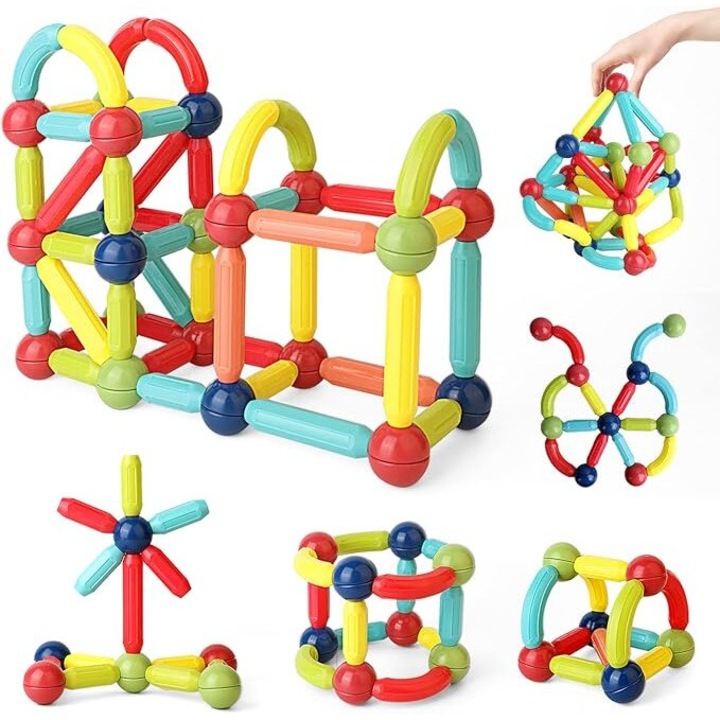 3D Mágneses Játékkészlet, STEM, 82 darab, Többszínű