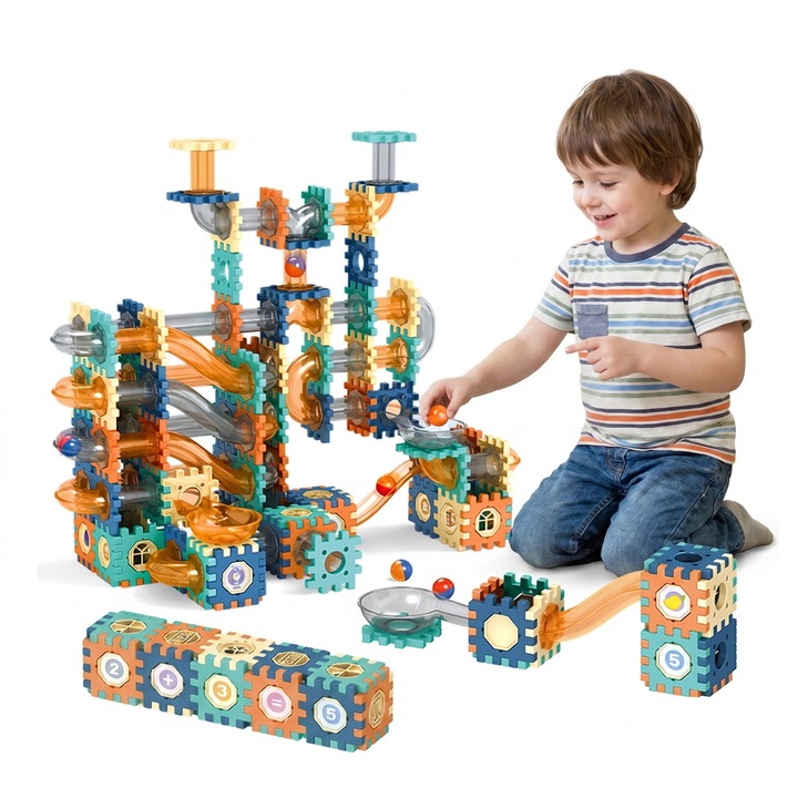 Set de construcție 286 piese, Marble Run, Connetix Tiles, multicolor, 3 ani+