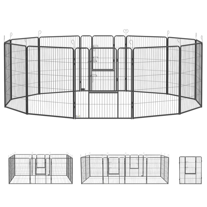 Tarc pentru animale, PawHut, otel, 12 panouri modulare, gri, 80x100x1.5 cm