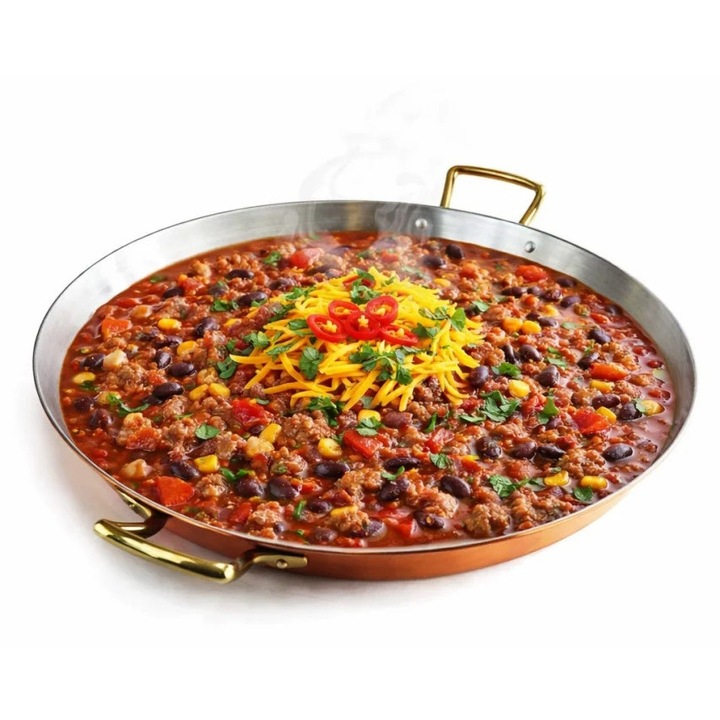 Tigaie Cupru Ø24cm cu Manere din Bronz pentru Paella Pizza si Clatite