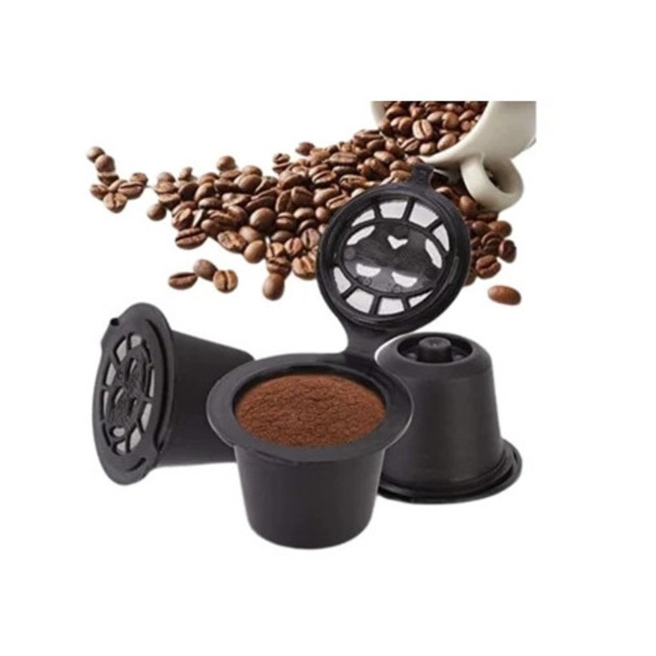 Set de 6 capsule reutilizabile pentru Nespresso Gran Latissima, negru