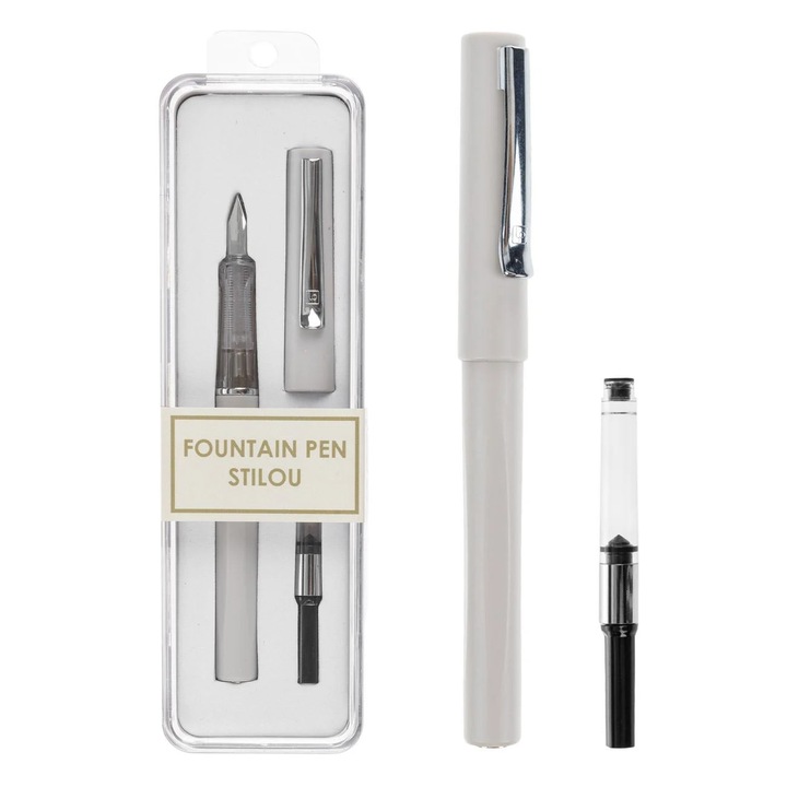 Set Stilou Pastel Gri Fata + 1 Rezerva Cerneala