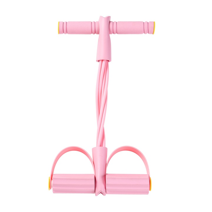 Banda elastica de rezistenta cu 6 tuburi, modeleaza mai multe grupe musculare, antrenament multifunctional, pentru abdomen, brate, picioare, portabila, accesorii fitness, Roz-Dicollas®