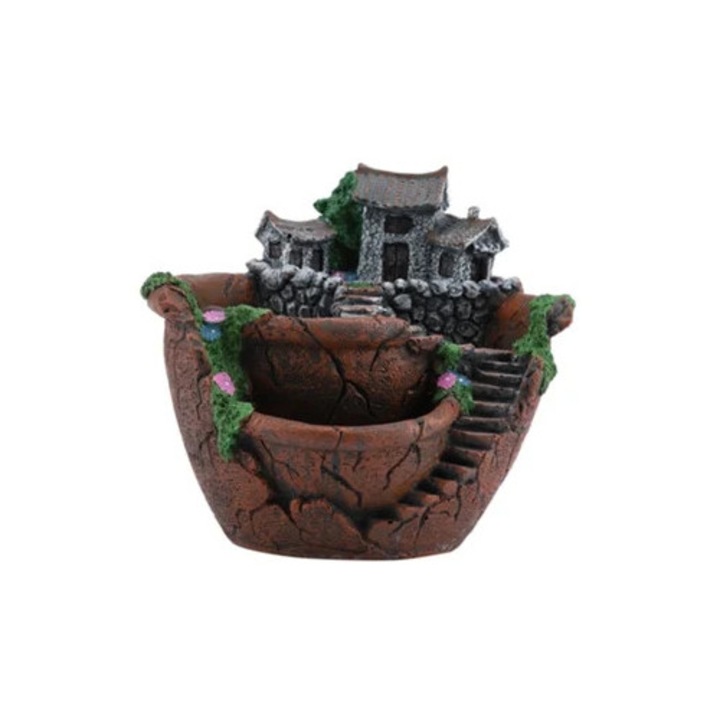 Ghiveci din rasina pentru suculente, cactusi si bonsai, decor de gradina, portocalie