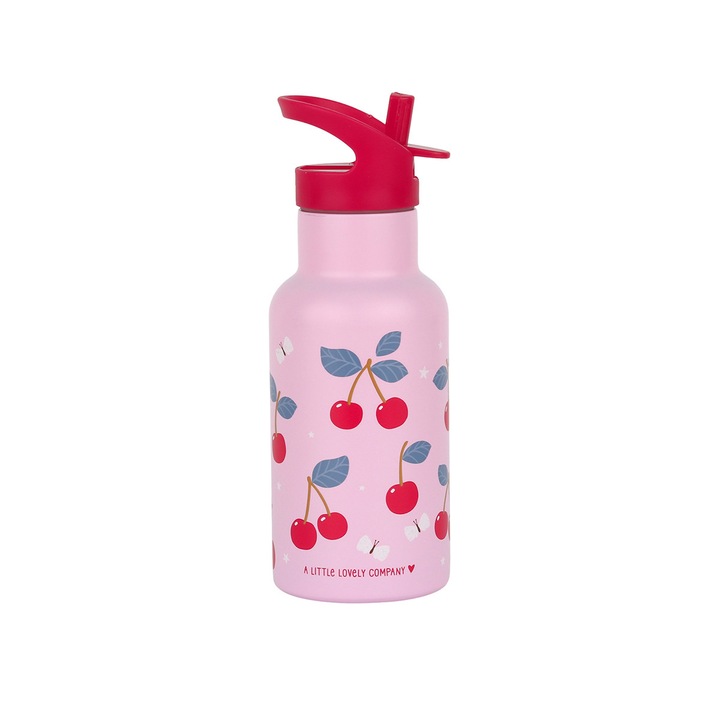 Gyermek termosz palack, A Little Lovely Company, CHERRIES, 350 ml, rózsaszín, 7,3x20x7,3 cm