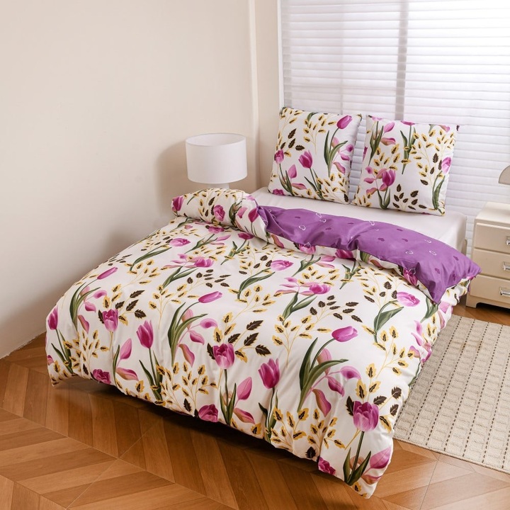Set de lenjerie de pat 140x200 bumbac satinat fata-verso GierekHoff gros 2 piese GH 3136 Spring Energy