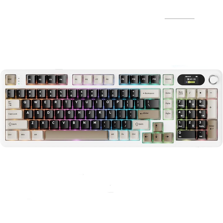 ATTACK SHARK X98PRO vezeték nélküli mechanikus billentyűzet, 98 billentyű, személyre szabható TFT kijelző, többfunkciós gomb, krémfehér, 16.4x5.8x1.8 hüvelyk