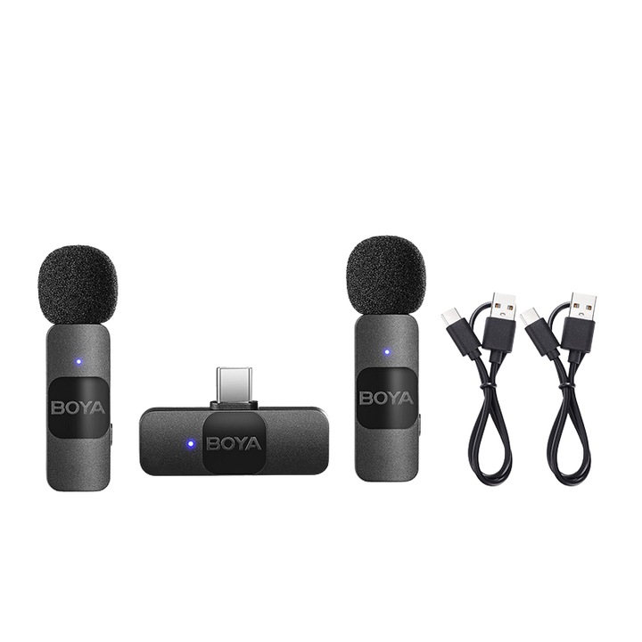 Boya BY-V20 vezeték nélküli lavalier mikrofon, automata csatlakozás, omnidirekcionális hangvétel, USB C