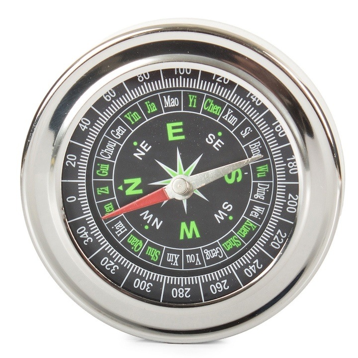 80 mm-es fém zseb iránytű, nagy számlap, 5 fokos pontosság, kempingezéshez, túrázáshoz, tájékozódáshoz, ezüst