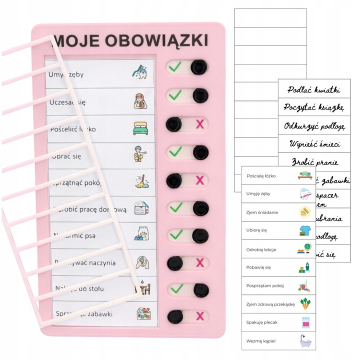 Мотивационна дъска Korbi, Моите задължения, 12см x 20см, за деца, учи на систематичност, мотивира за действие, включва шаблони за печат, Розова, Комплектът включва лист с примери за задачи, Хартия, Пластмаса, Ново, Оригинално, Да се използва под
