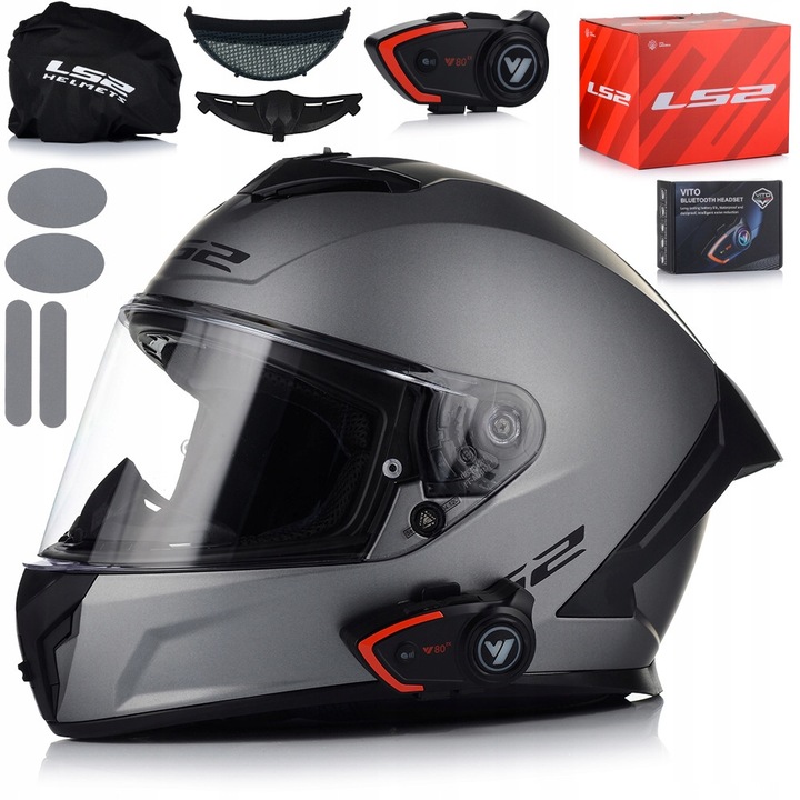Каска за мотор, LS2 Rapid III, Матово сив, Интегрирана с включен интерком, Full Face, UV защита, ABS, ECE 22.06, XS 53-54 см
