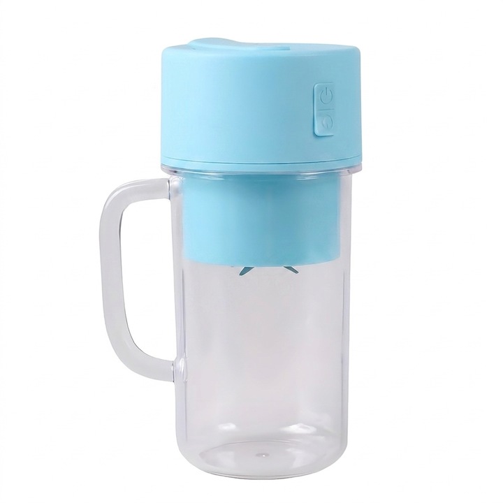 Blender portabil cu pai NEXTLY, pentru smoothie-uri si sucuri, incarcare USB, lame otel inoxidabil, 35W, 420ml, 17.6x8.2cm, verde