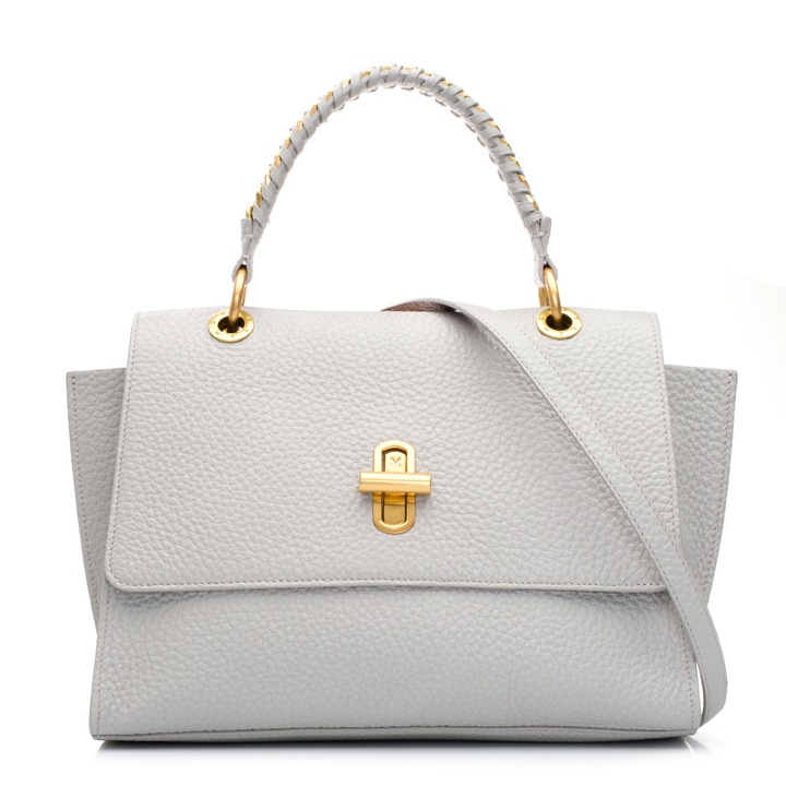 Geanta dama de umar, Musette, INDRA MM, Piele naturala, Gri, 31 x 12 x 23 cm