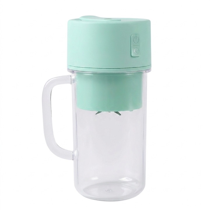 Blender portabil cu pai NEXTLY, pentru smoothie-uri si sucuri, incarcare USB, lame otel inoxidabil, 35W, 420ml, 17.6x8.2cm, verde
