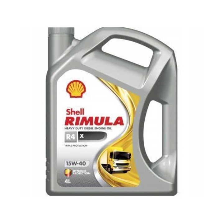 Ulei motor Shell Rimula R4X 15W40 5L, pentru camioane, protectie tripla, compatibil cu motoare Euro 5, 4, 3, 2