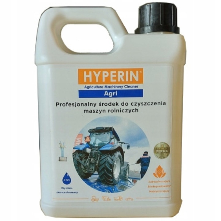 Hyperin Agri 1L tisztítókoncentrátum, aktív hab, hatékony mezőgazdasági gépekhez, biológiailag lebomló, polírozó erő.