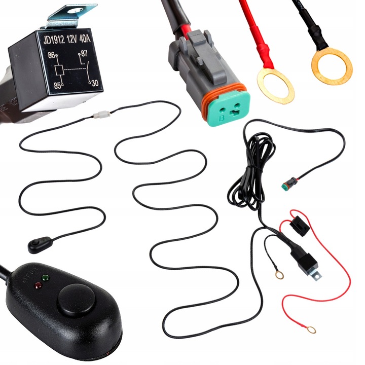 Kábelkészlet munkalámpákhoz, Kamar, 3m, 12V, 120W, kapcsolóval és relével, Deutsch csatlakozóval
