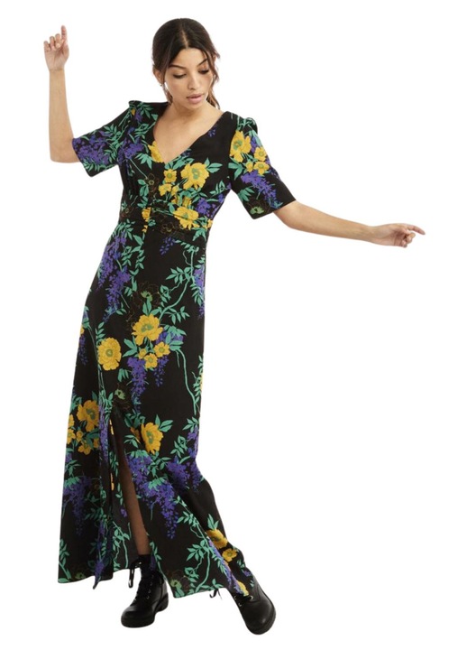 Naf Naf női maxi ruha, fekete, poliészter, sliccel, XS INTL