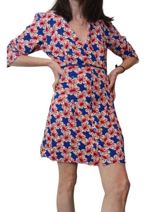 Vila női ruha, Jeanie modell, bővülő szabású, virágmintás, kék, viszkóz, XS INTL