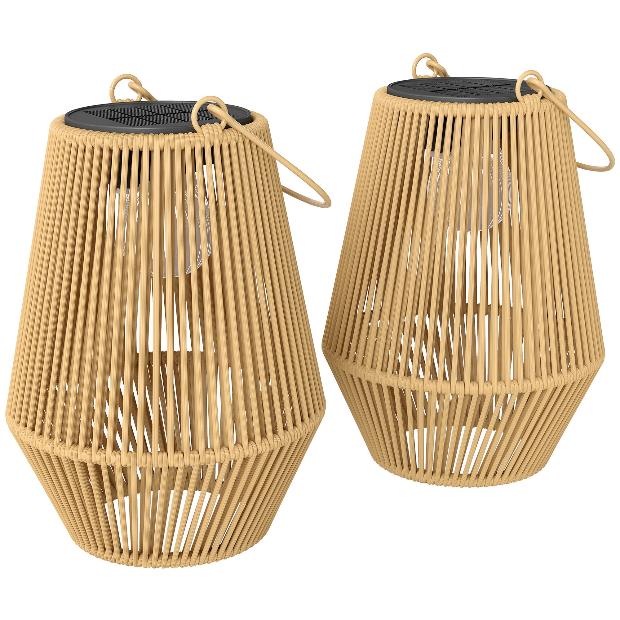 raratan♡ Lampa din Ratan, Outsunny, Ratan PE, Metal,16 x 16 x 21 cm, Maro