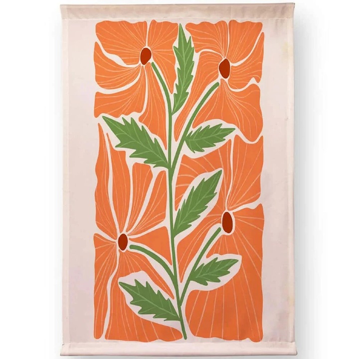 Karll Re-Bloom fali dekoráció, pamut/poliészter, narancssárga/zöld/fehér, 100x140cm