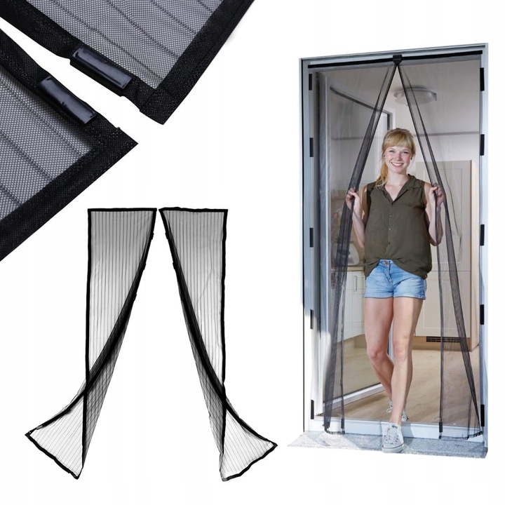 Plasă insecte uși, FEINZ, 100x210cm, magnetică, montaj adeziv, negru