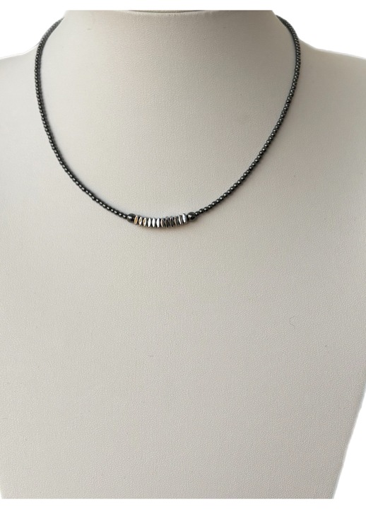 Minimalista női nyaklánc, ezüst hematit betétek, fekete, 42cm