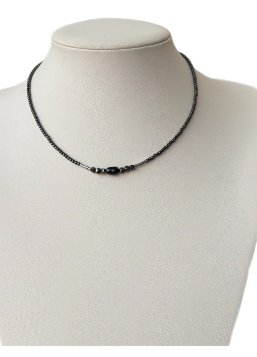 Minimalista nyaklánc, fekete hematit, 41cm, ezüst