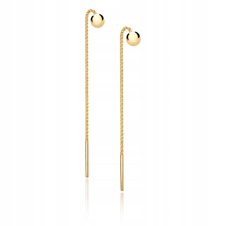 Cercei lungi cu incrustari, de 6 cm, cu bile aurite, din argint 925/585