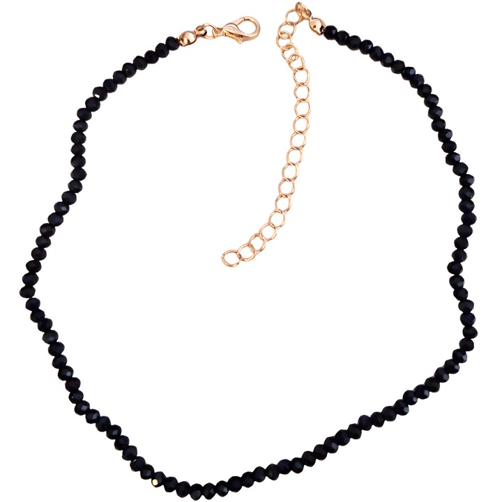 IZMAEL nyaklánc, fekete, 34+7,5cm, kristály, kövek