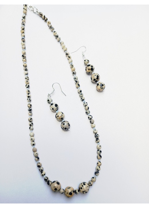 Dalmatian jáspis és Topáz nyaklánc (40cm) és fülbevaló (5cm) szett, többszínű