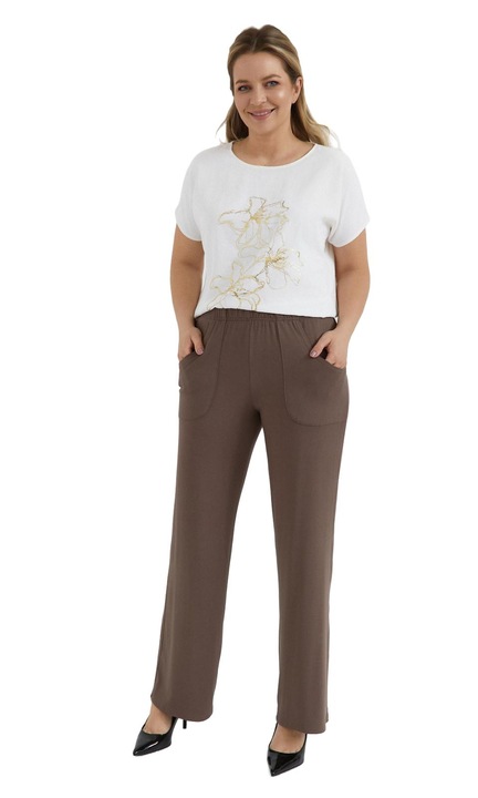 Pantaloni dama Alpi Moda, largi, maro, material viscoza