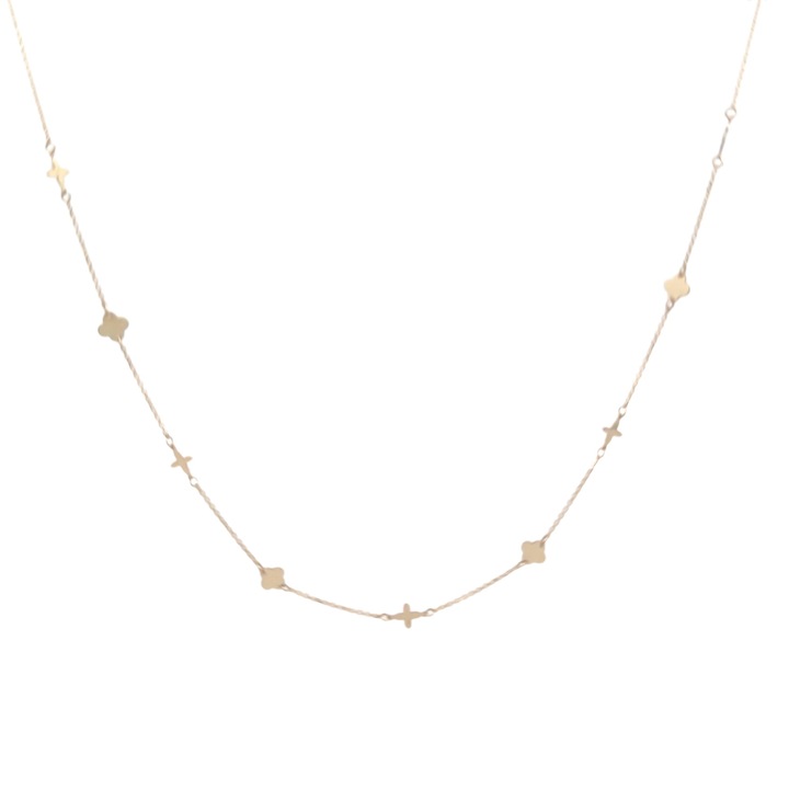 Lantisor aur Antonia Gold cu cruciulite si trifoi, 44cm