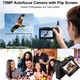 Цифров фотоапарат AZFAMZOP®, 5K Ultra HD, 75MP, 18x цифрово увеличение, Автоматичен фокус, 180° въртящ се екран с 3.0 инча сгъваем дисплей, Вграден Wi-Fi, Преносим, Пълен комплект с 2 батерии и включена 32GB карта памет, Бял