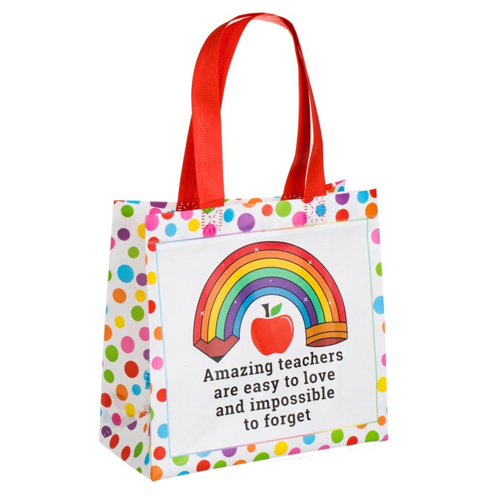 Sacosa Multifunctionala din PP Alba cu Model "Amazing Teachers" 11x10x21cm