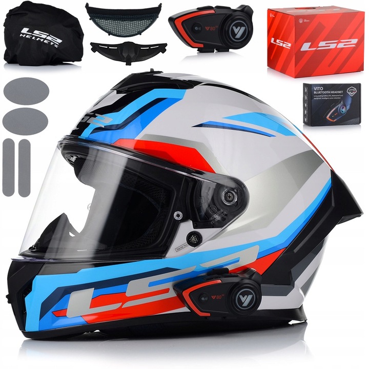 Casca Moto, LS2 Rapid III, Alb/Albastru, Integrala cu Intercom Inclus, Full Face, Protectie UV, ABS, ECE 22.06, S 55-56 cm