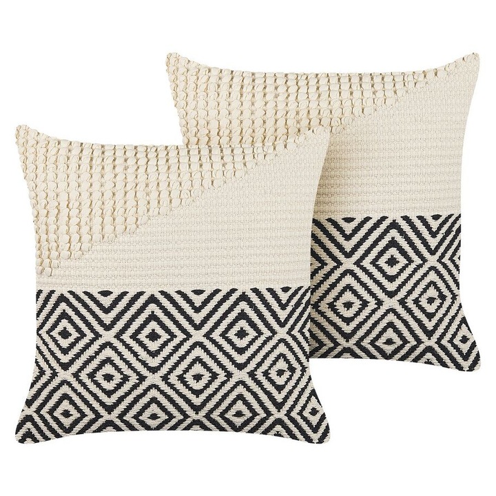 2 db díszpárna Calanthe Pamut 45 x 45 cm Bézs Geometrikus mintás