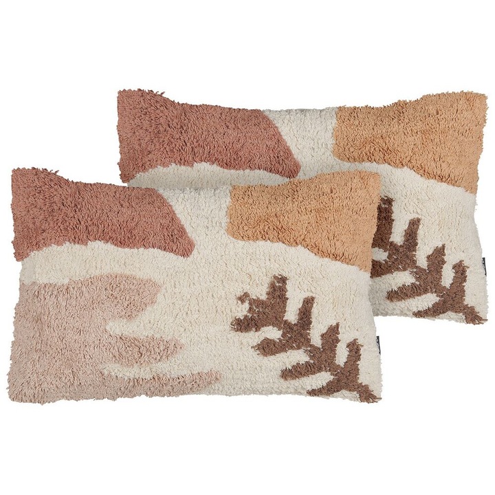 Kétdarabos díszpárnaszett Camassia Pamut 30 x 50 cm Absztrakt Rojtos Bézs