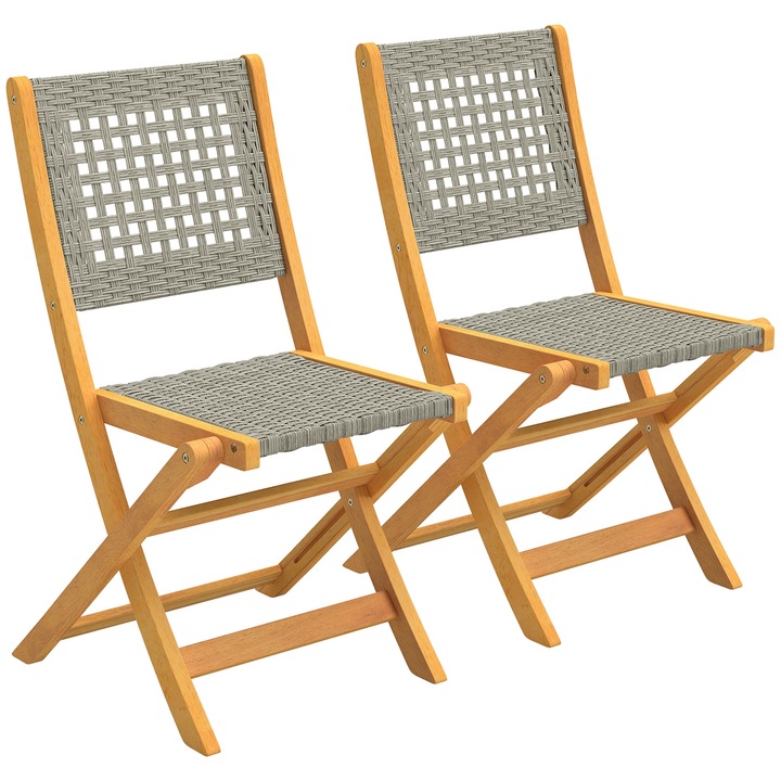 Set de scaune de relaxare din ratan, Outsunny, Lemn de salcam, ratan PE, 47, 5 x 56 x 88 cm, Gri