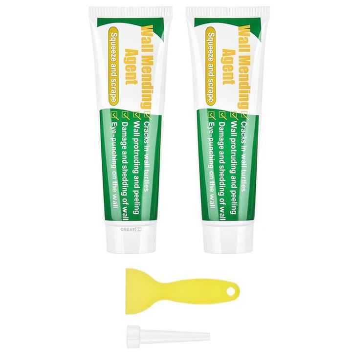 Set 2 x Chit Pasta Reparat Pereti Instant GREATON, Acoperire Gauri, Fisuri, Crapaturi, Desene, Aplicare Usoara, Uscare Rapida, Spaclu Plastic Inclus, Alb