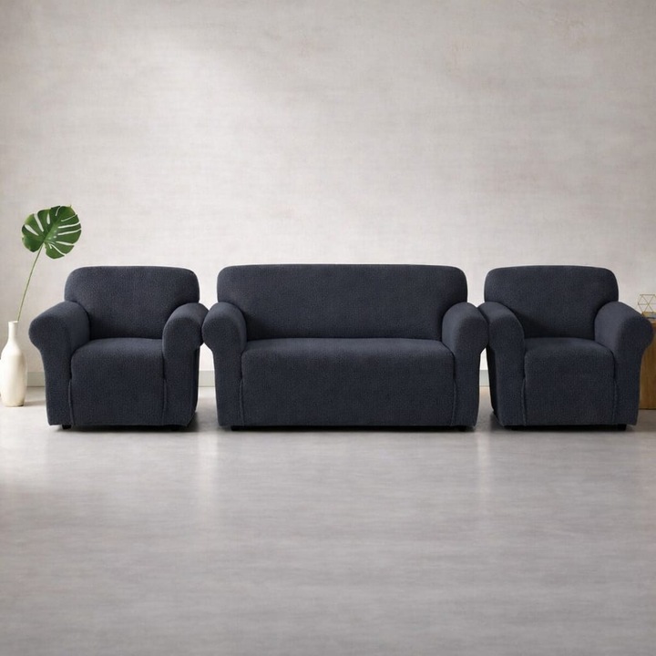 Huse Elastice Lycra pentru Canapea 3 Locuri si 2 Fotolii, Gri inchis