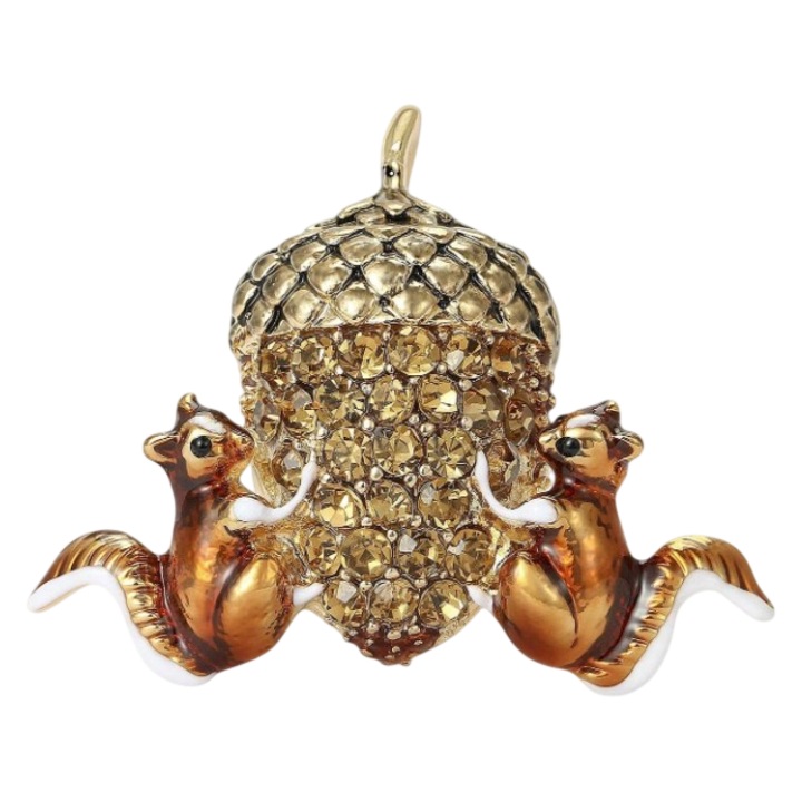 Vintage tölgyfa bross, 4.8x5.8 cm, barna színű