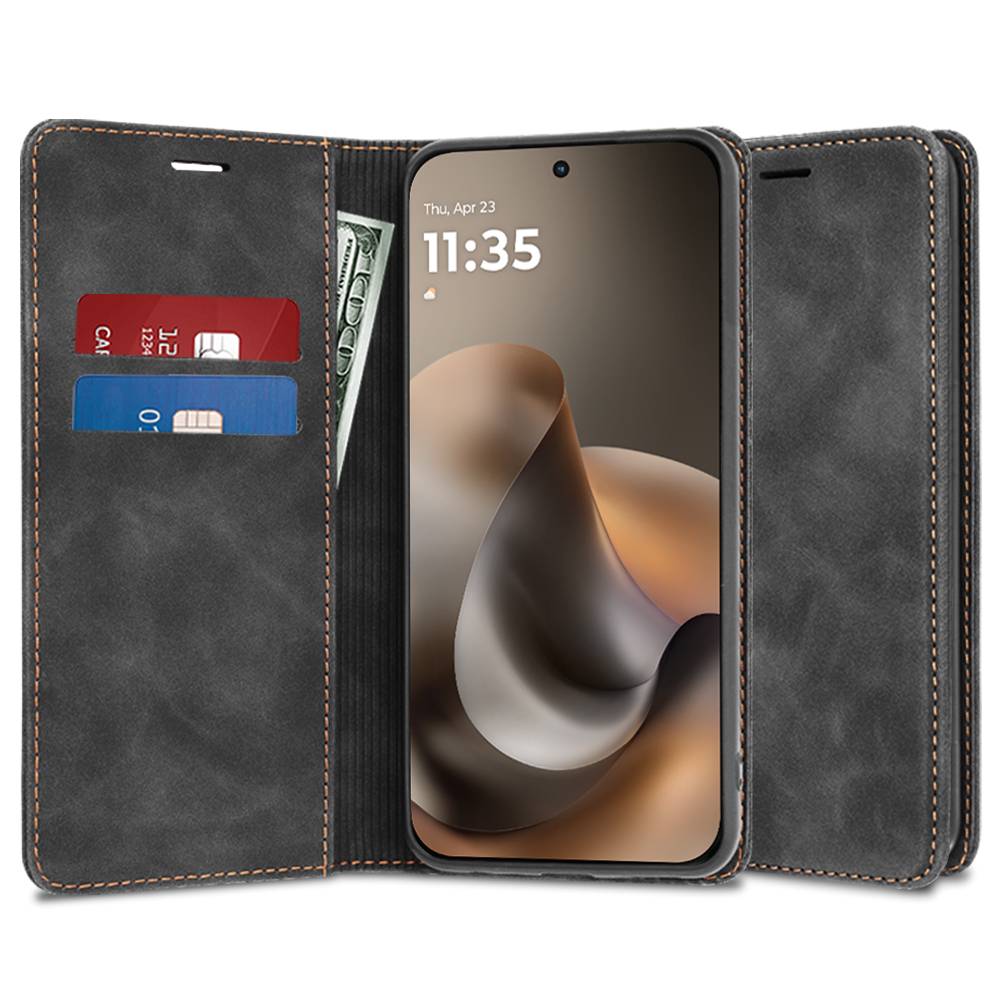 Husa tip carte pentru Motorola Moto G77 / G67 Retro Business cu inchidere magnetica, negru