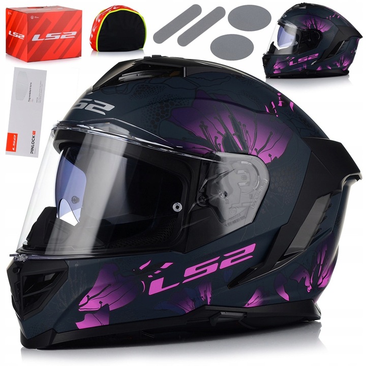 LS2 Storm III női motoros sisak, fekete/rózsaszín, integrált, Full Face, Pinlock mellékelve, UV védelem, ABS, ECE 22.06, S 55-56 cm