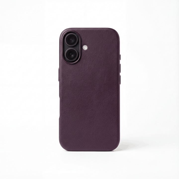 Husa de protectie din piele pentru iPhone 16 Plus Leather Case compatibil cu MagSafe, interior microfibra, Dark Cherry, RiKbo®