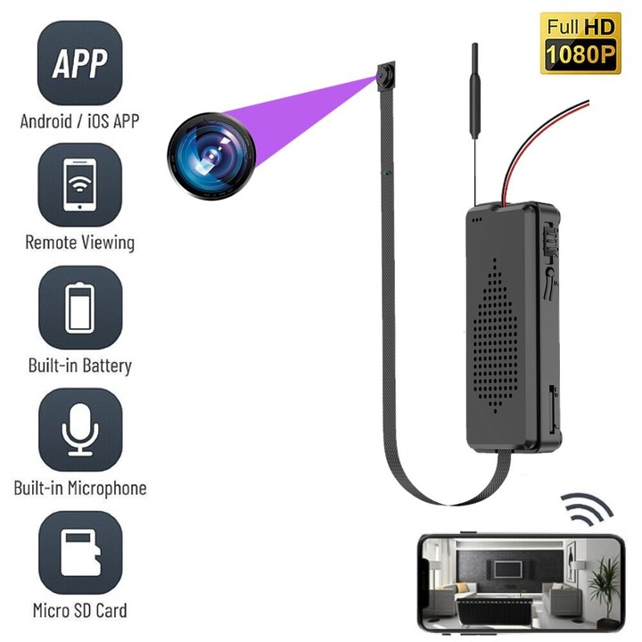 Modul kamera Mini ST-Q40, Wi-Fi, 1080P Full HD, Audio-Video felvétel, Mozgásérzékelés, Kártyahely, Élő nézettel
