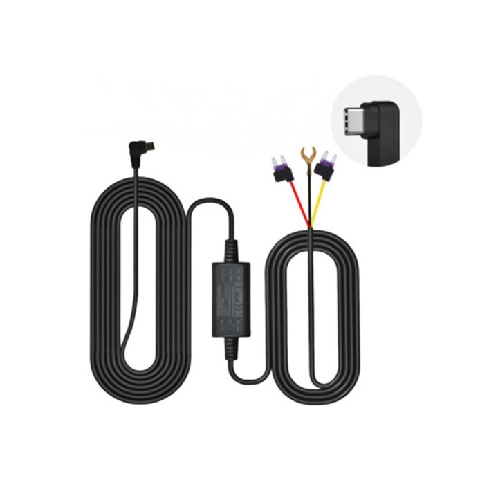 Kit cablu alimentare 3.5 metri si monitorizare miscare pentru camere auto DVR Type C Cod: CNS-1017